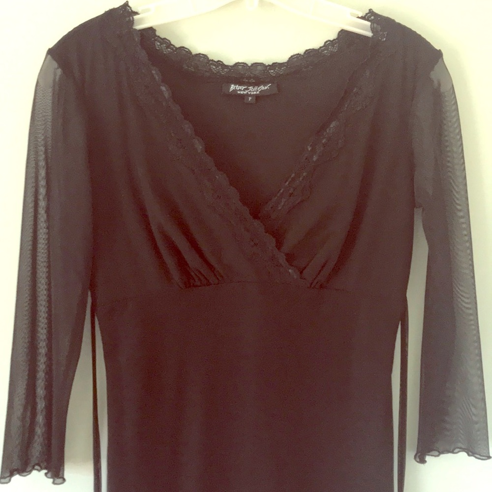 Betsey Johnson sleeved little black dress w/lace